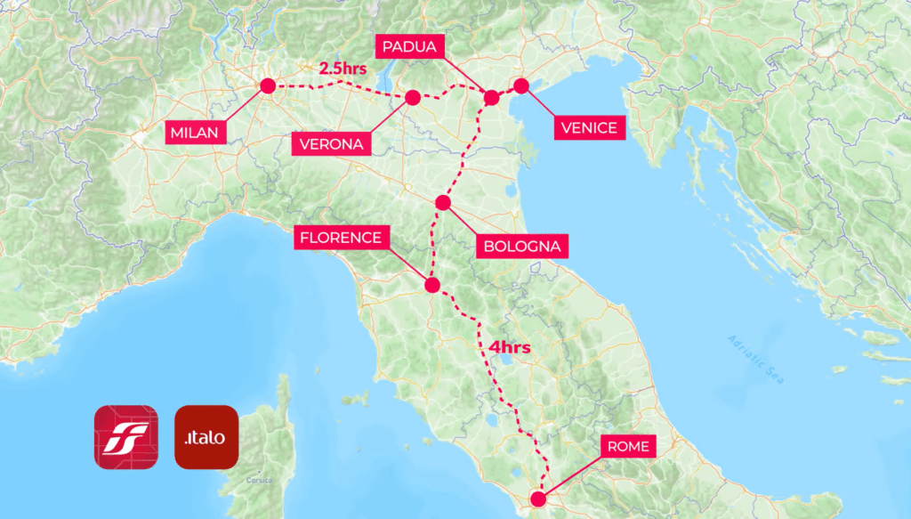 Train routes to Venice